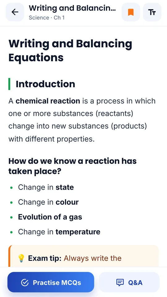 Chapter notes screen in the Examisthan app